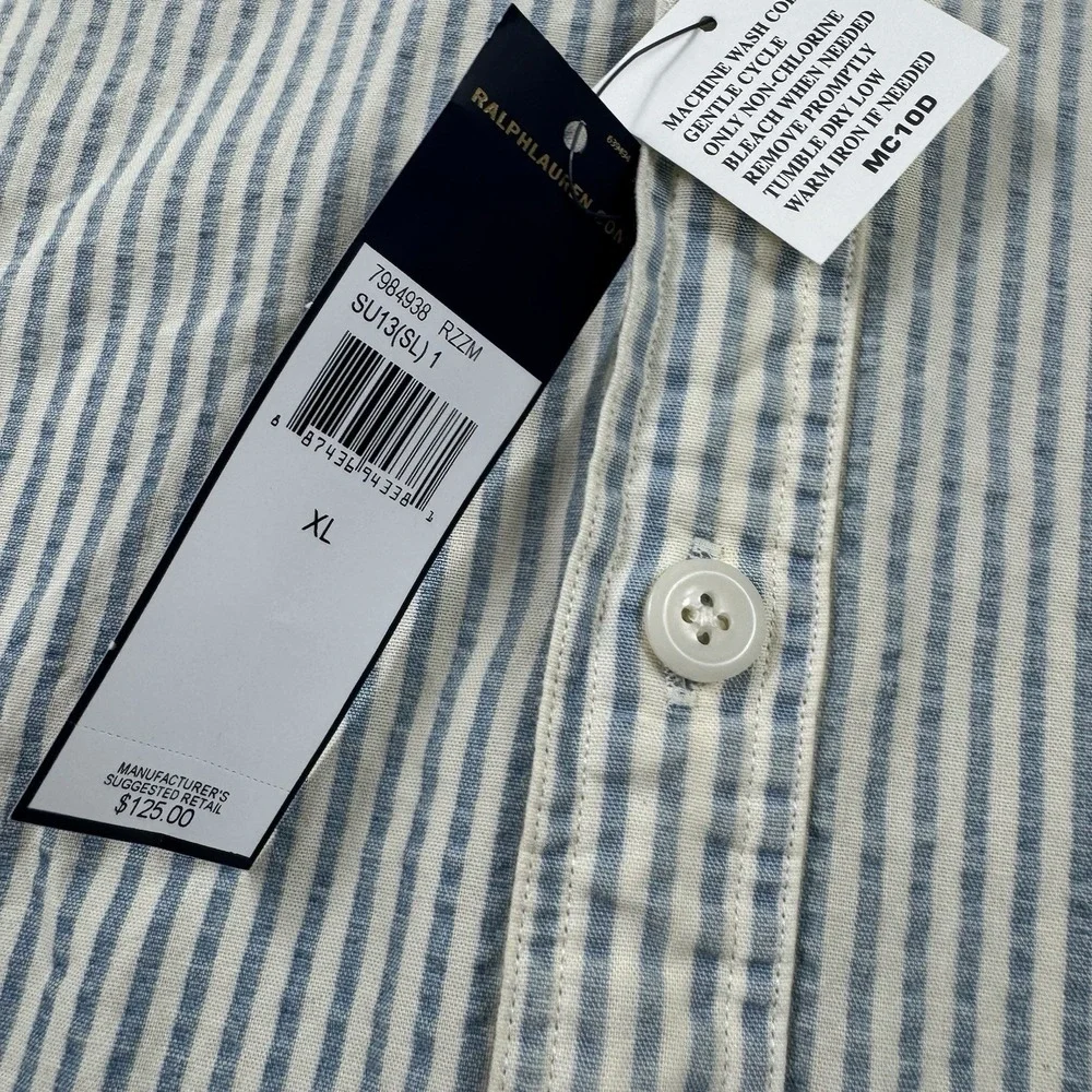 Polo Ralph Lauren Vtg RL67 Striped Loop Collar Mens Button Front Shirt XL NWT